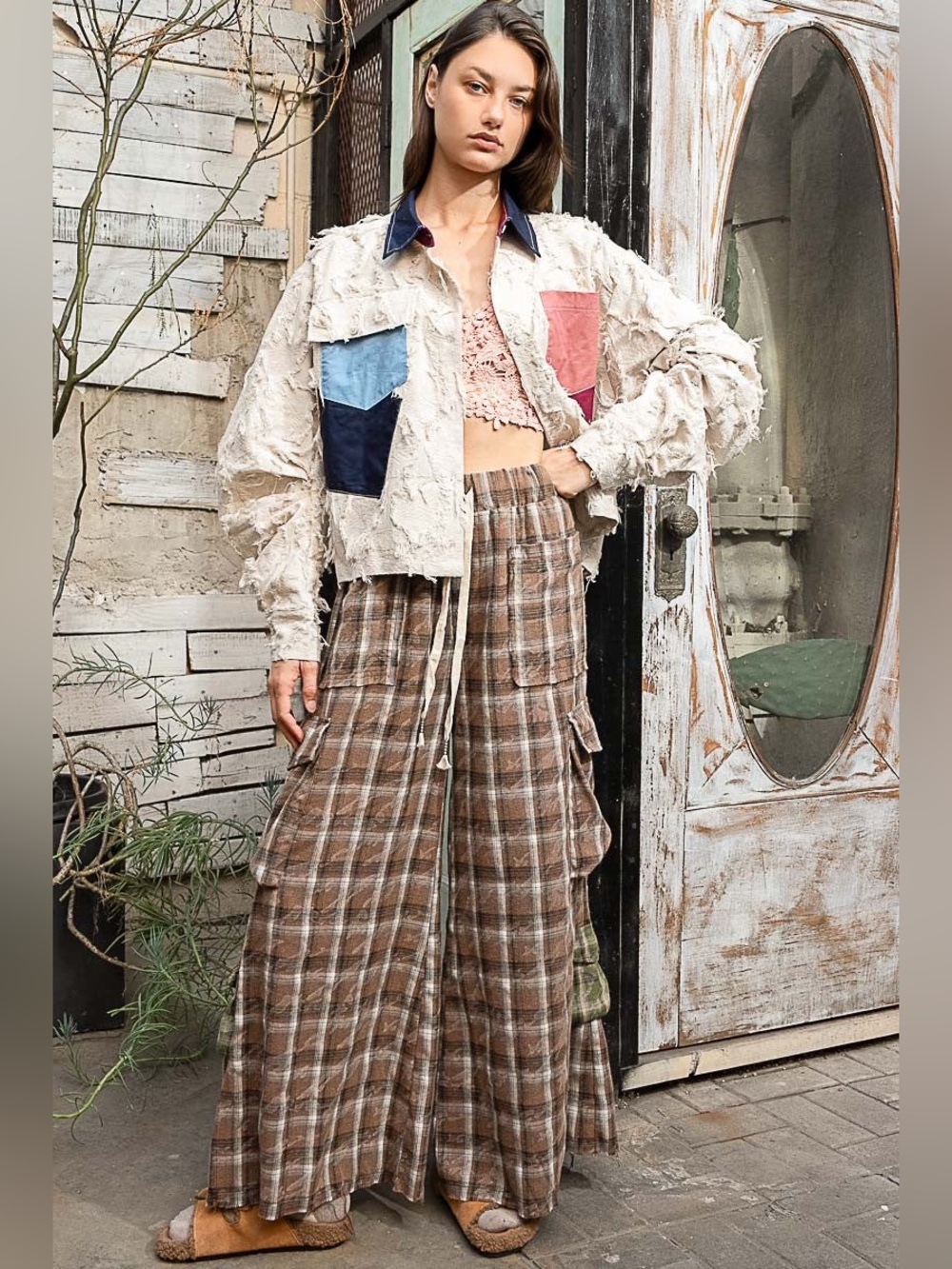 POL Patchwork Textured Top/Shacket - Picture 2 of 4